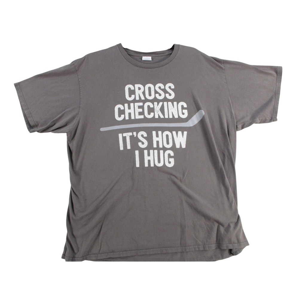 Port & Company Men 2XL Grey Cross Checking It's How I Hug Hockey Graphic T-Shirt
